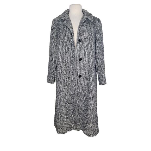 Vintage 80s Gray Tweed Wool Chesterfield Style Dress Coat Made In USA Jacket - Picture 1 of 15